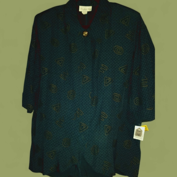 Lemon Grass XL Button Blouse Blúe-geen With Gold Buttons Shirt NWT - Picture 6 of 9